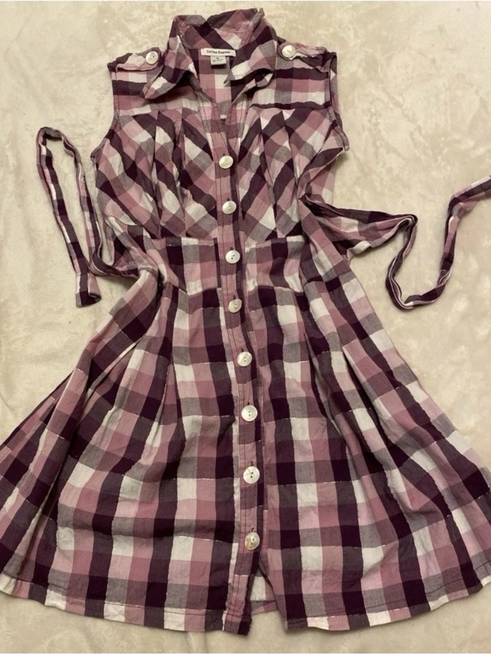 Cotton Express Purple and White Sleeveless Gingham Button-Front Midi Dress - Picture 13 of 13